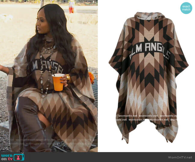 Geometric Hooded Poncho by Palm Angels worn by Marlo Hampton on The Real Housewives of Atlanta