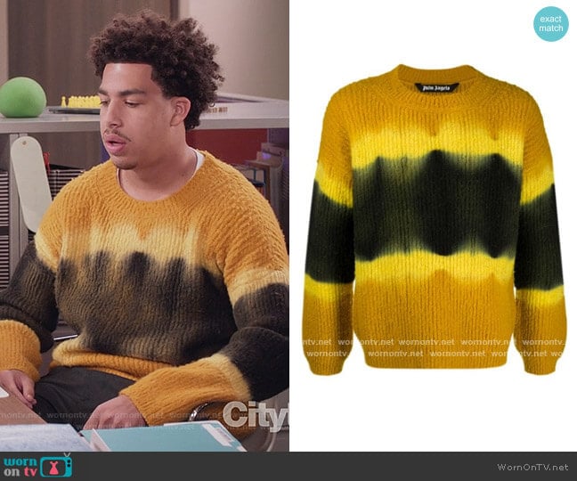 Tie Dye Knitted Jumper by Palm Angels worn by Andre Johnson Jr (Marcus Scribner) on Black-ish