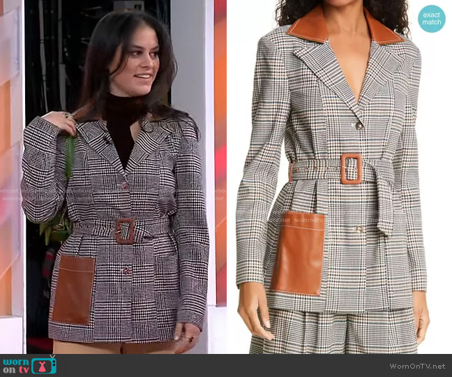 Staud Paprika Glen Plaid Belted Jacket with Faux Leather Trim worn by Donna Farizan on Today