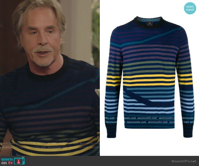 Striped-pattern Crew Neck Jumper by Paul Smith worn by Rick (Don Johnson) on Kenan