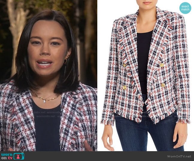 Plaid Tweed Open-Front Blazer by Aqua worn by Jo Ling Kent