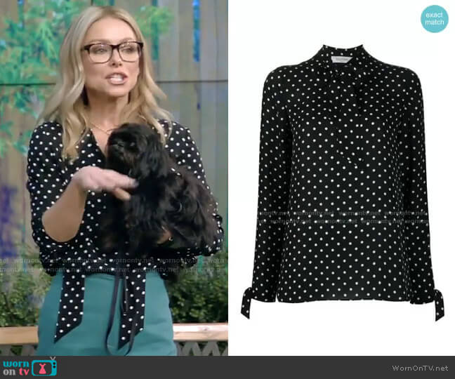 Polka Dot Silk Georgette Blouse by Valentino worn by Kelly Ripa on Live with Kelly and Mark