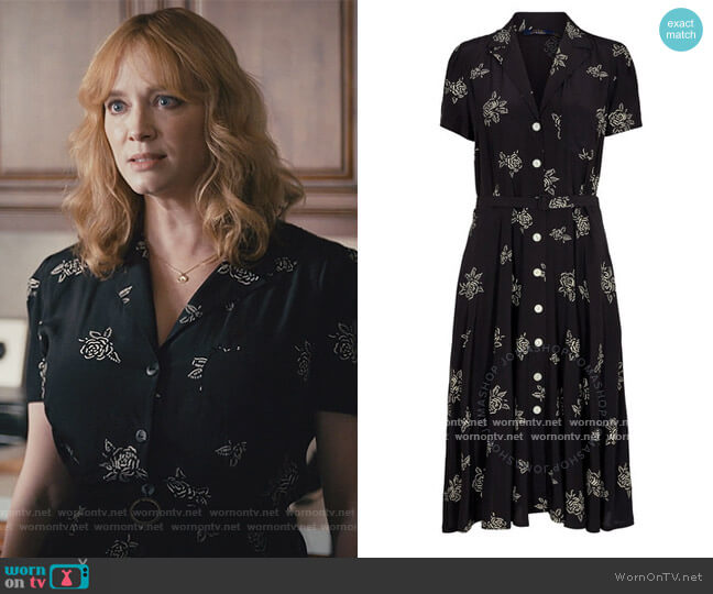 Beth’s black floral button down dress on Good Girls