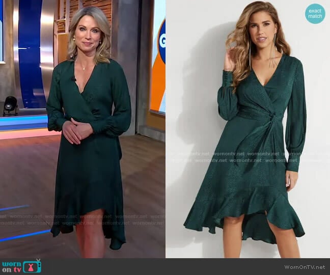 WornOnTV: Amy’s green asymmetric wrap dress on Good Morning America ...