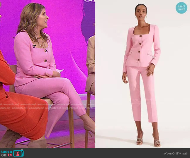Ria Collarless Jacket and Gamila Pant by Veronica Beard worn by Jenna Bush Hager  on Today