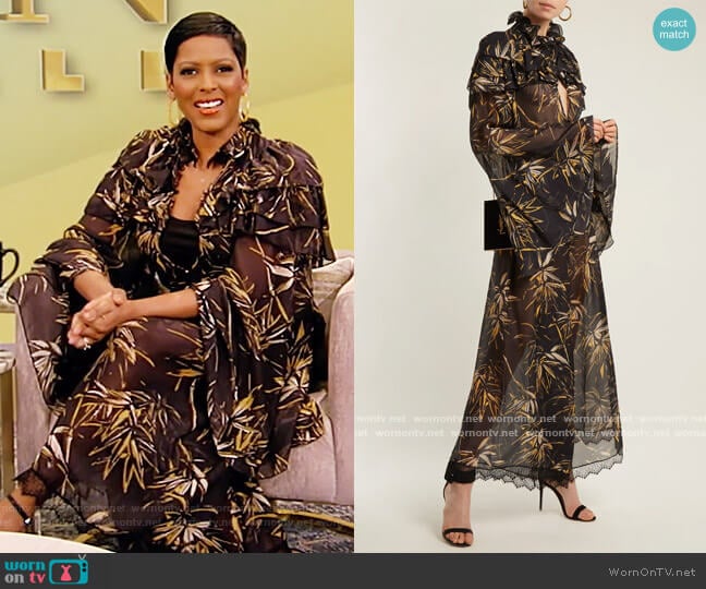 Palm-print silk-chiffon Blouse and Skirt by Rodarte worn by Tamron Hall on Tamron Hall Show