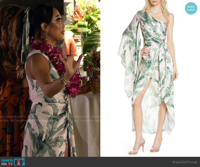 Caspian One-Shoulder High/Low Cocktail Dress by Significant Other worn by Tiffany Moon on The Real Housewives of Dallas