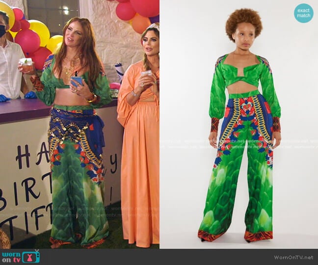 Fernanda Crop Top and Carlita Pants by Sai Sankoh worn by Jennifer Davis Long on The Real Housewives of Dallas