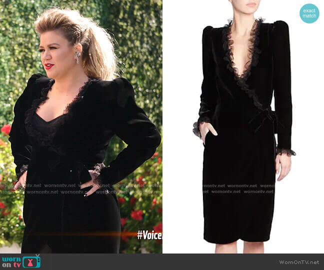 Wornontv Kellys Black Lace Trim Velvet Wrap Dress On The Voice