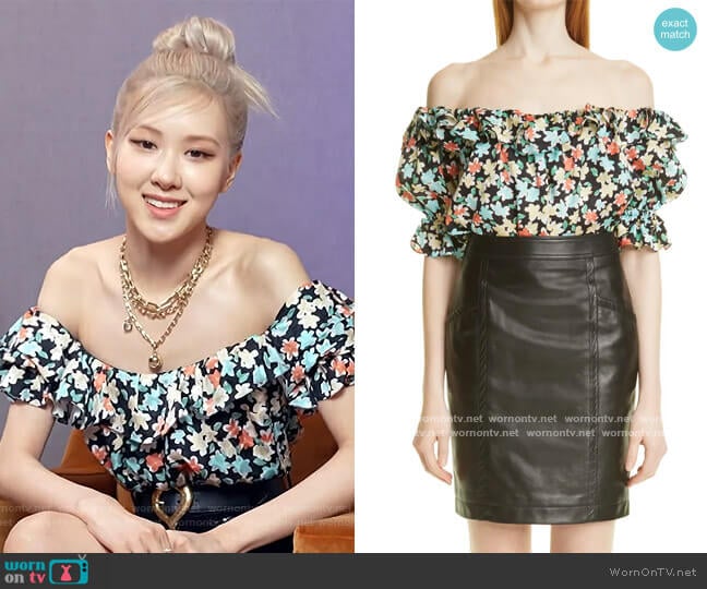 Off the Shoulder Floral Print Silk Blouse by Saint Laurent worn by Rose on The Kelly Clarkson Show