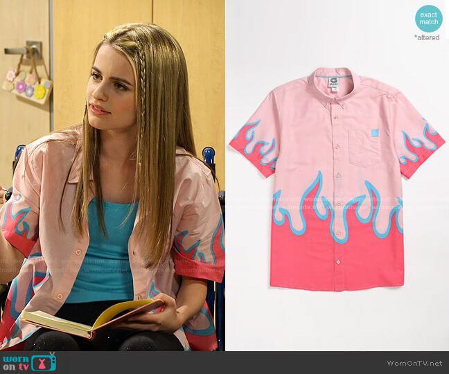 Flame Pink Short Sleeve Button Up Shirt by Salem 7 worn by Isabella Cuda on Bunkd