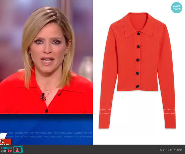 Francoise Cropped Rib Knit Cardigan by Sandro worn by Sara Haines on The View