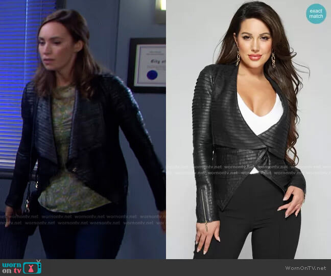 Shayna Drape Leather Jacket by Guess worn by Gwen Rizczech (Emily O'Brien) on Days of our Lives