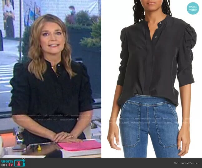 Shirred Sleeve Silk Blouse by Frame worn by Savannah Guthrie on Today