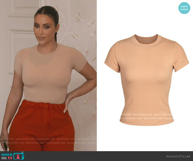 Pointelle Logo T-Shirt by Skims worn by Kim Kardashian  on Keeping Up with the Kardashians