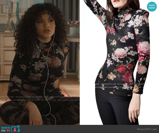 Smythe Box Pleat Knit Floral Top worn by Maggie Vera (Sarah Jeffery) on Charmed