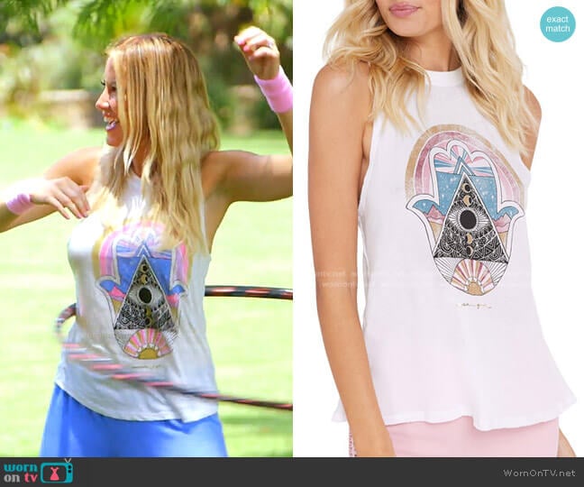 Hamsa Gigi Graphic Muscle Tank by Spiritual Gangster worn by Stephanie Hollman on The Real Housewives of Dallas