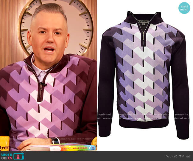  Ombre Geometric Front Design Sweater by Stacy Adams worn by Ross Mathews on The Drew Barrymore Show