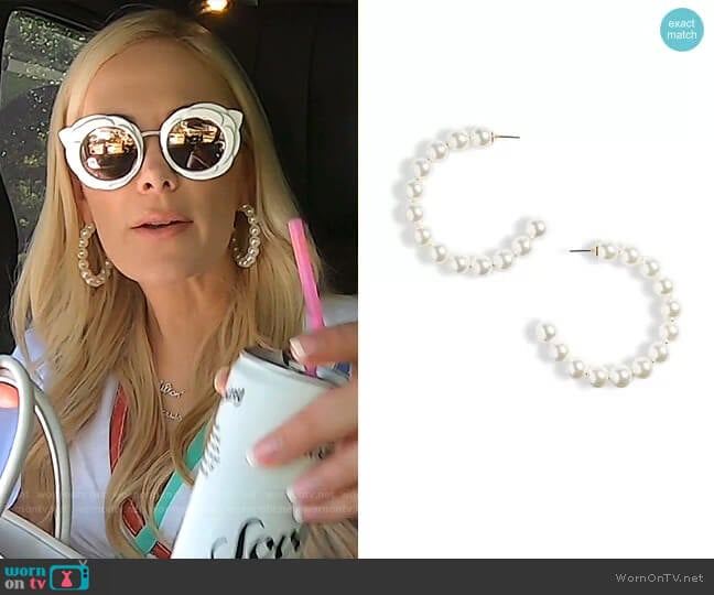 Stardust Imitation Pearl Hoop Earrings by Lele Sadoughi worn by Kameron Westcott on The Real Housewives of Dallas