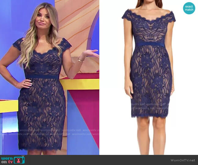 Tadashi Shoji Lace Off the Shoulder Sheath worn by Amber Lancaster on The Price is Right