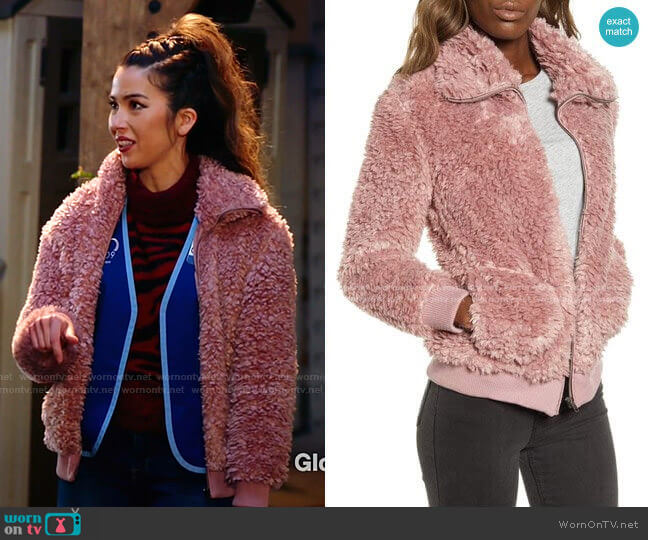 Teddy Or Not Faux Fur Bomber Jacket in Rose Quartz by BB Dakota worn by Cheyenne (Nichole Bloom) on Superstore