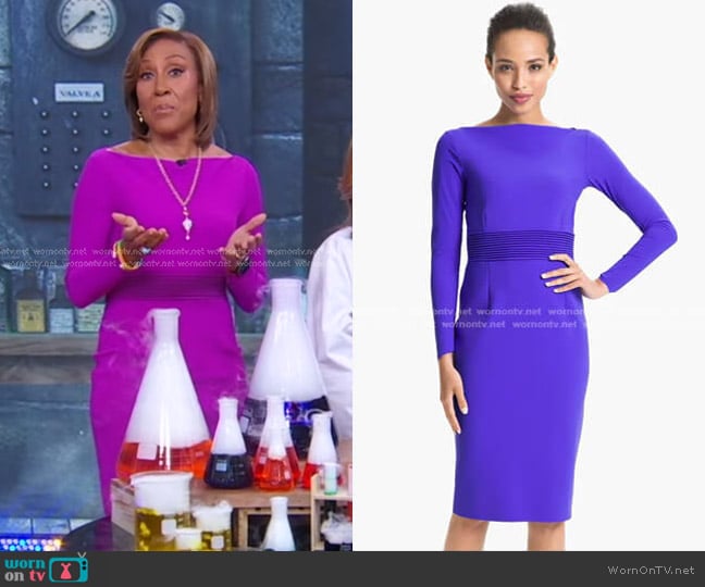 Trapunto Waist Sheath Dress by Chiara Boni La Petite Robe worn by Robin Roberts on Good Morning America