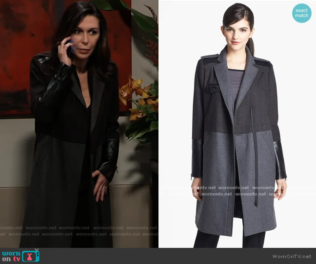 Mixed Media Military Coat by Trouve worn by Anna Devane (Finola Hughes) on General Hospital