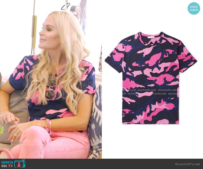 Camouflage-Print T-shirt by Valentino worn by Kameron Westcott on The Real Housewives of Dallas