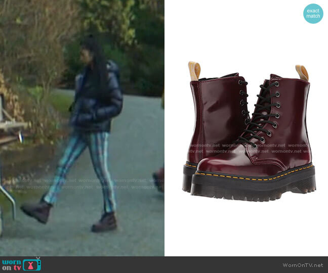 Vegan Jadon II 8-Eye Boot by Dr. Martens worn by George Fan (Leah Lewis) on Nancy Drew