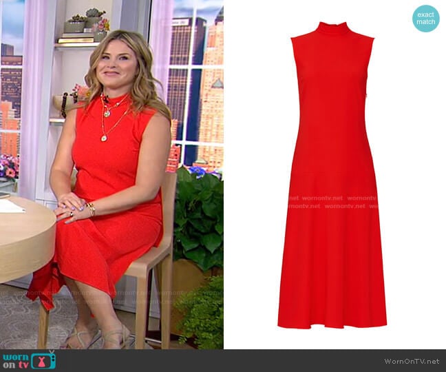 Red High Neck Sleeveless Dress by Victoria Victoria Beckham worn by Jenna Bush Hager on Today