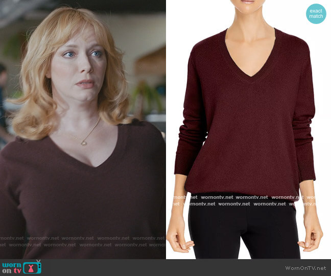 Beth’s burgundy v-neck sweater on Good Girls