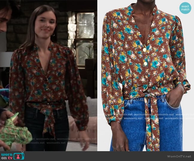 Floral Print Blouse by Zara worn by Willow Tait (Katelyn MacMullen) on General Hospital