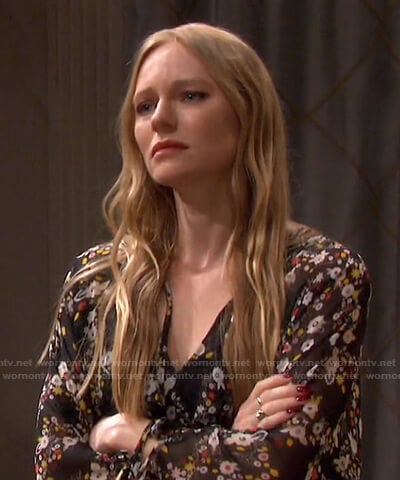Abigail's black floral tie neck dress on Days of our Lives