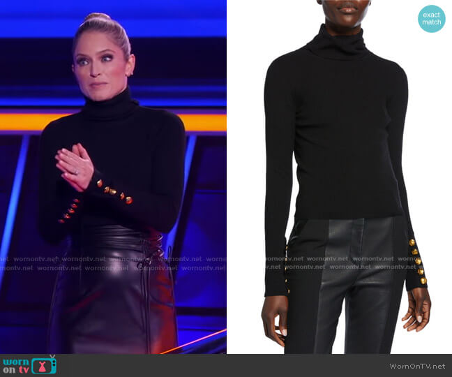 Desi Turtleneck Rib Top by A.L.C. worn by Sara Haines  on The Chase