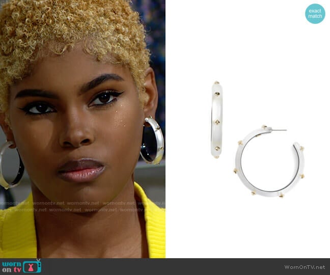 Alexis Bittar Studded Hoop Earrings worn by Paris Buckingham (Diamond White) on The Bold and the Beautiful