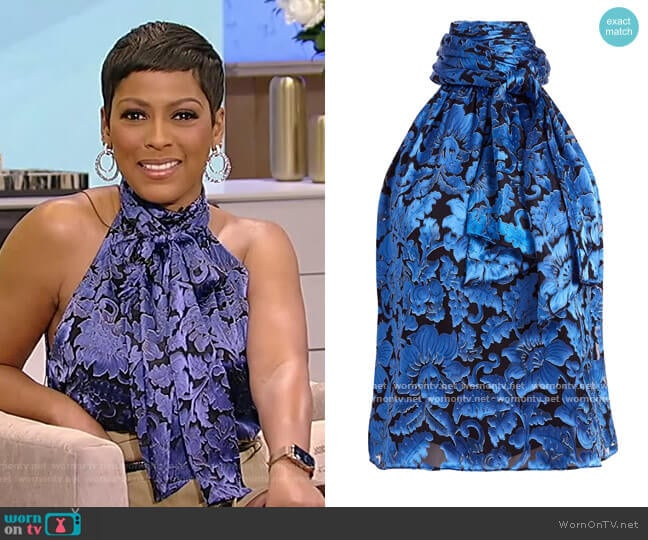 Janelle floral print halterneck top by Alice + Olivia worn by Tamron Hall on Tamron Hall Show