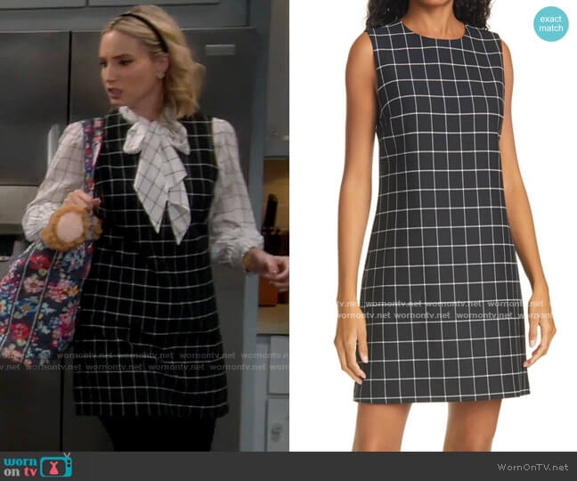 Alice + Olivia Ellis Windowpane Check Shift Minidress worn by Mandy Baxter (Molly McCook) on Last Man Standing