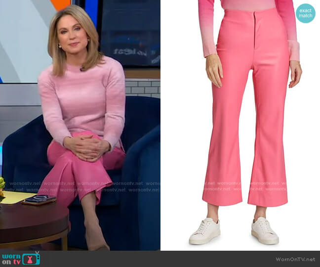 Lorinda High Waist Crop Flare Faux Leather Pants by Alice + Olivia worn by Amy Robach on Good Morning America