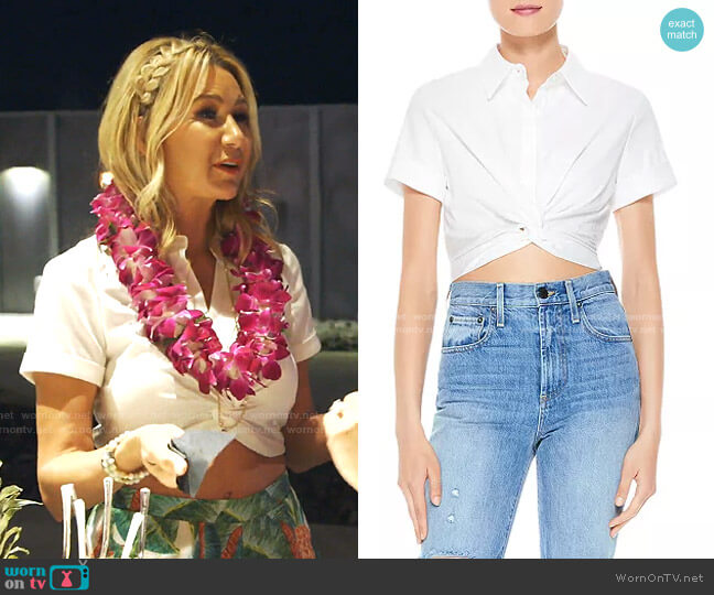 Phebe Twist Front Cropped Blouse by Alice + Olivia worn by Kary Brittingham on The Real Housewives of Dallas