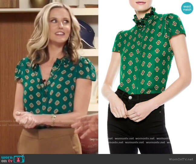 Alice + Olivia Juliette Ruffle Mock Neck Blouse worn by Tami (Taylor Louderman) on Kenan