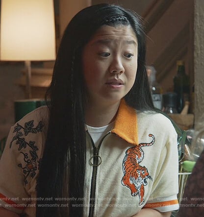 Alice's white contrast tiger shirt on Good Trouble