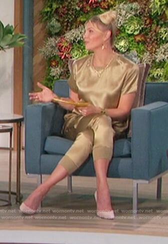 Amanda's gold satin tee and pants on The Talk