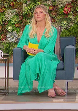 Amanda's green v-neck ruffled dress on The Talk