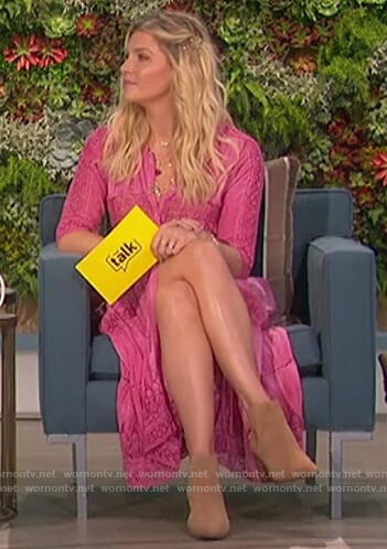 Amanda's pink lace trim dress on The Talk