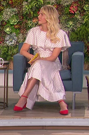 Amanda’s white polka dot top and skirt on The Talk