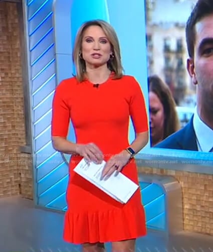 Amy’s orange ribbed knit mini dress on Good Morning America