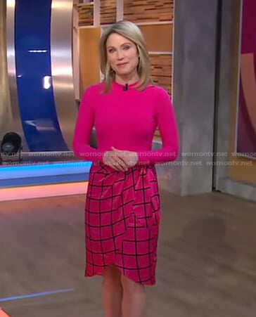 Amy’s pink top and windowpane check skirt on Good Morning America