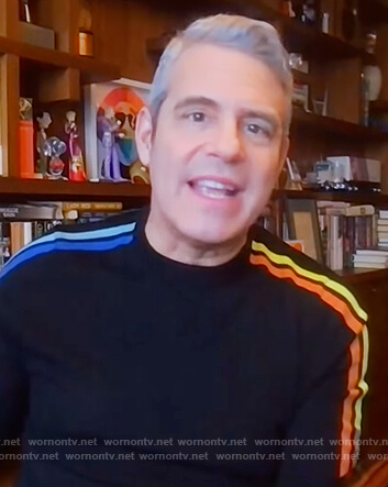 Andy Cohen's navy stripe sleeve sweater on The Kelly Clarkson Show