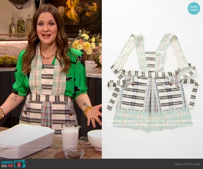 Kelby Mixed Plaid Apron by Anthropologie worn by Drew Barrymore on The Drew Barrymore Show