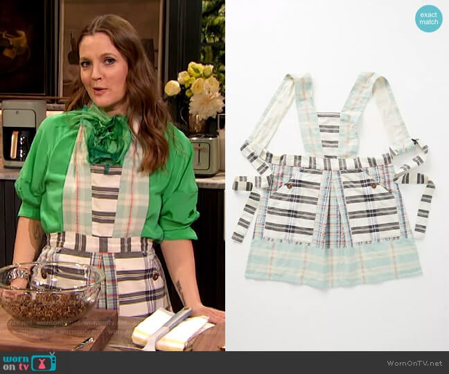 Kelby Mixed Plaid Apron by Anthropologie worn by Drew Barrymore on The Drew Barrymore Show